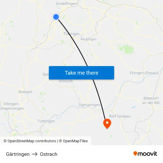 Gärtringen to Ostrach map