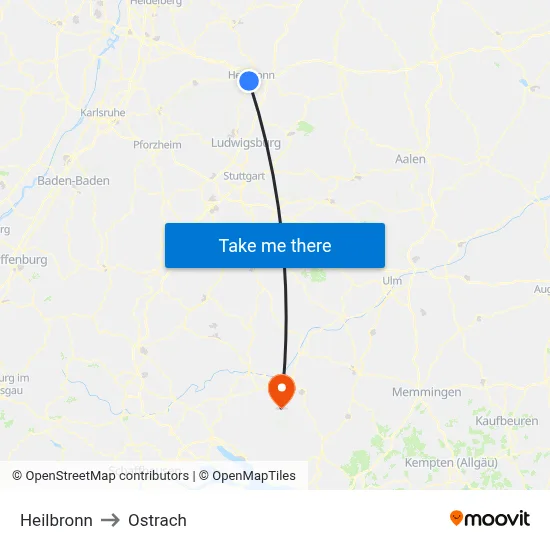Heilbronn to Ostrach map