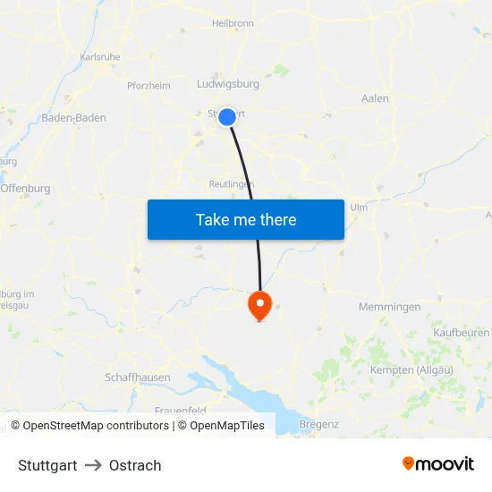 Stuttgart to Ostrach map