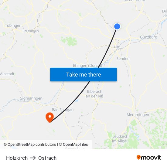 Holzkirch to Ostrach map