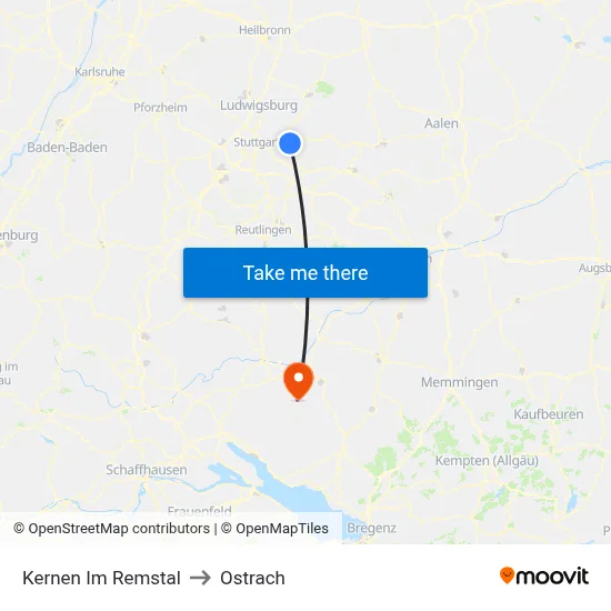 Kernen Im Remstal to Ostrach map