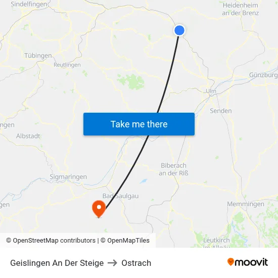 Geislingen An Der Steige to Ostrach map