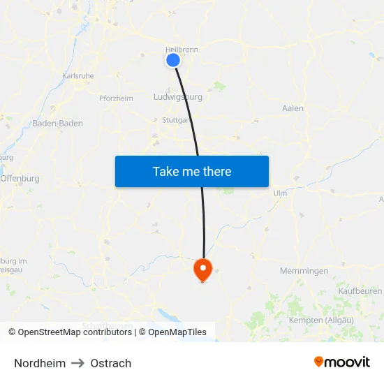 Nordheim to Ostrach map