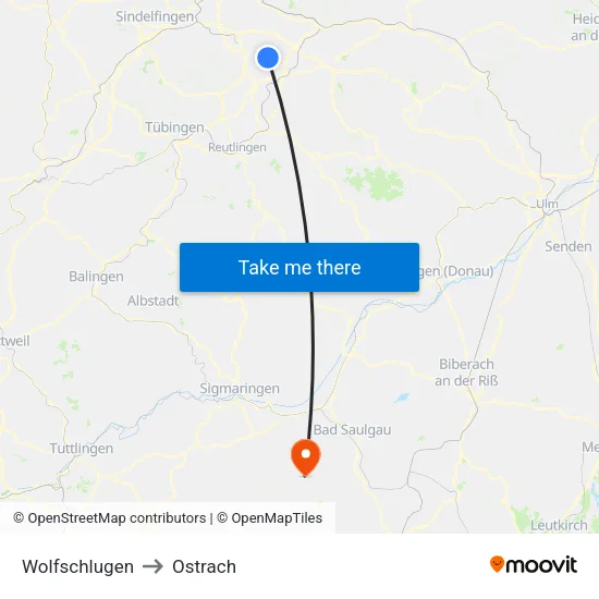 Wolfschlugen to Ostrach map