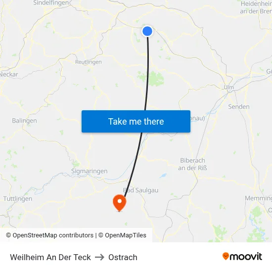 Weilheim An Der Teck to Ostrach map