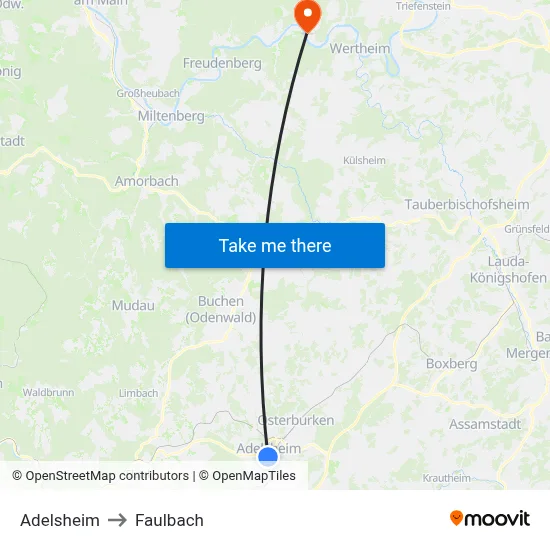 Adelsheim to Faulbach map