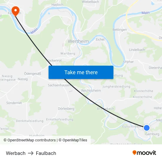 Werbach to Faulbach map
