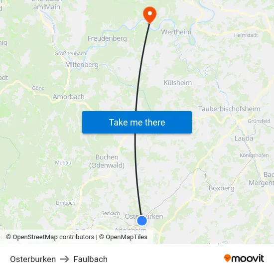 Osterburken to Faulbach map