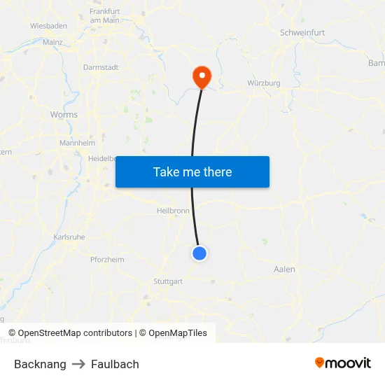 Backnang to Faulbach map