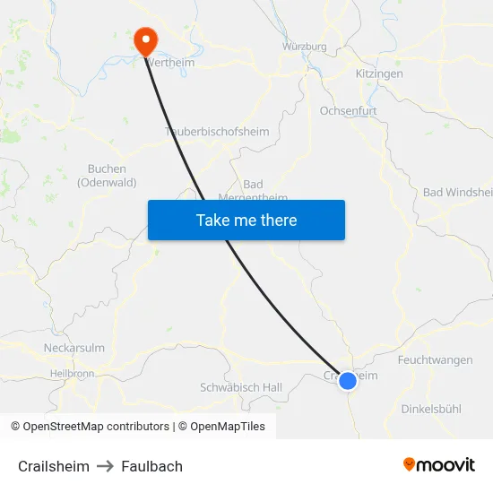 Crailsheim to Faulbach map
