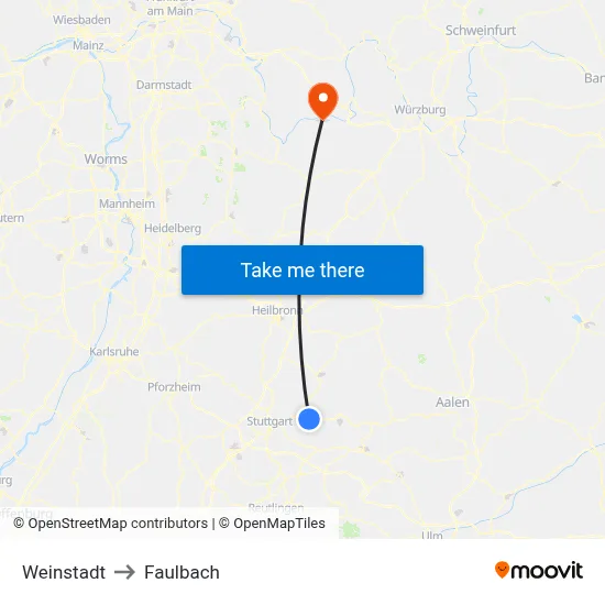 Weinstadt to Faulbach map