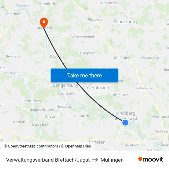 Verwaltungsverband Brettach/Jagst to Mulfingen map