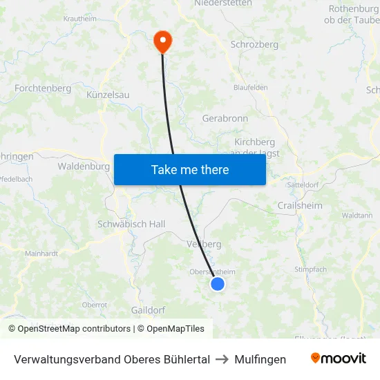 Verwaltungsverband Oberes Bühlertal to Mulfingen map