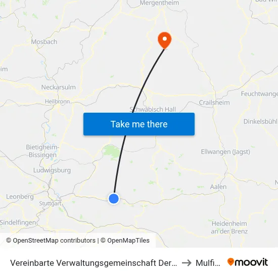 Vereinbarte Verwaltungsgemeinschaft Der Stadt Schorndorf to Mulfingen map