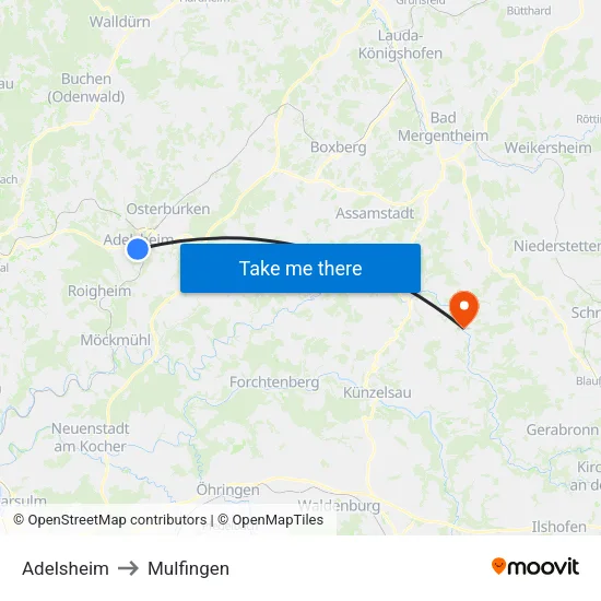 Adelsheim to Mulfingen map
