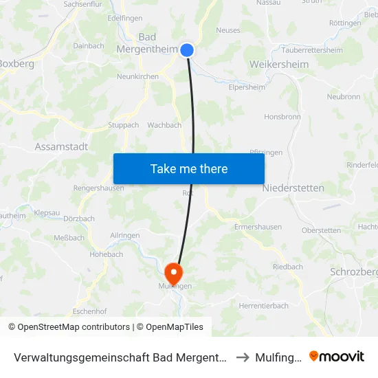 Verwaltungsgemeinschaft Bad Mergentheim to Mulfingen map