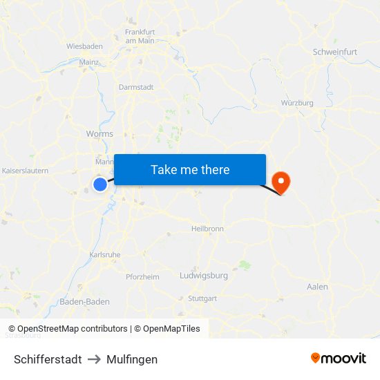 Schifferstadt to Mulfingen map