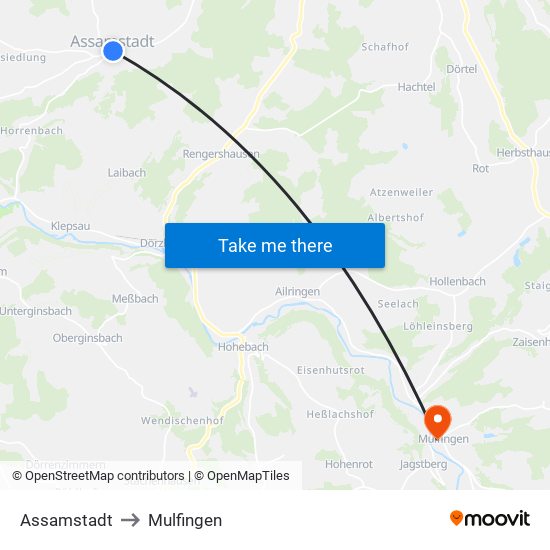 Assamstadt to Mulfingen map