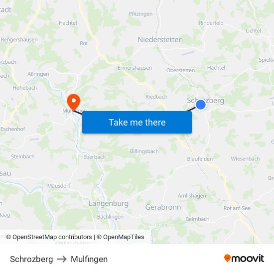 Schrozberg to Mulfingen map