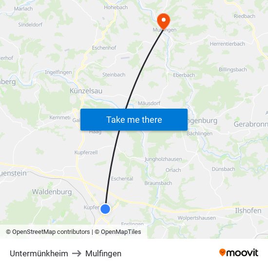 Untermünkheim to Mulfingen map