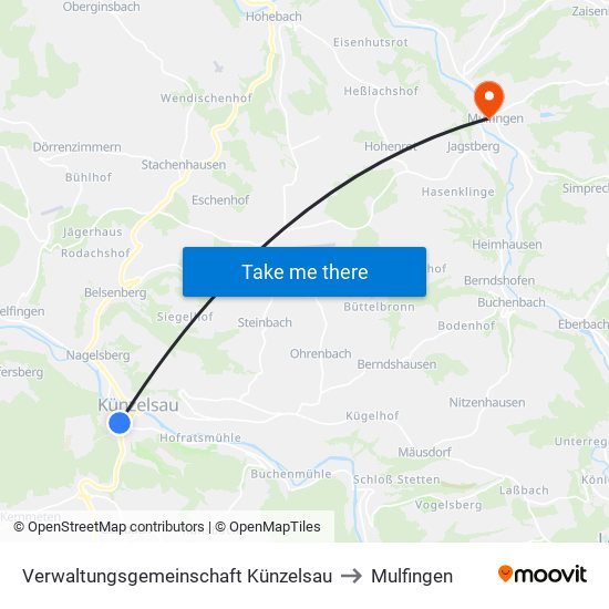 Verwaltungsgemeinschaft Künzelsau to Mulfingen map