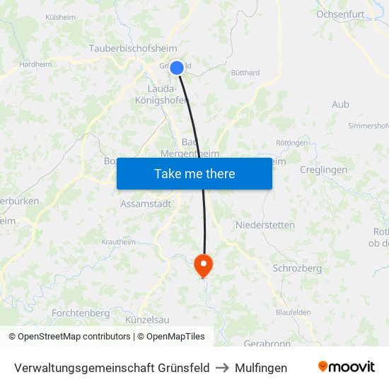 Verwaltungsgemeinschaft Grünsfeld to Mulfingen map