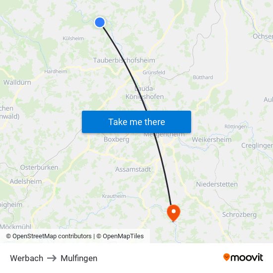 Werbach to Mulfingen map