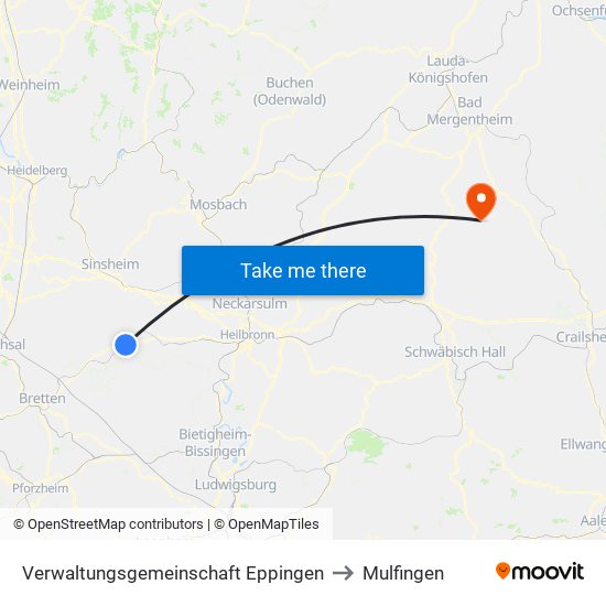 Verwaltungsgemeinschaft Eppingen to Mulfingen map