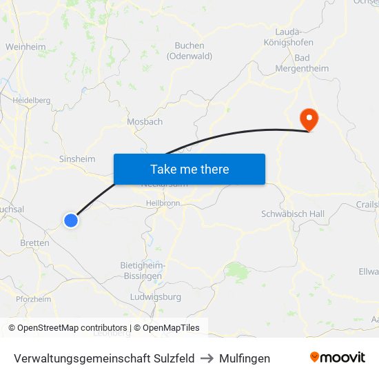 Verwaltungsgemeinschaft Sulzfeld to Mulfingen map