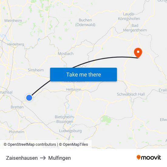 Zaisenhausen to Mulfingen map