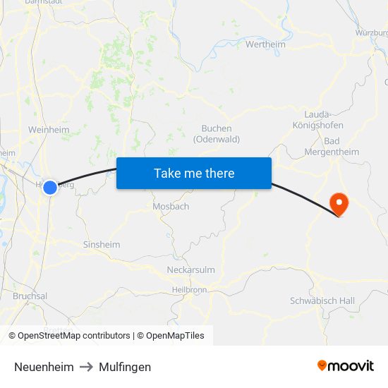 Neuenheim to Mulfingen map
