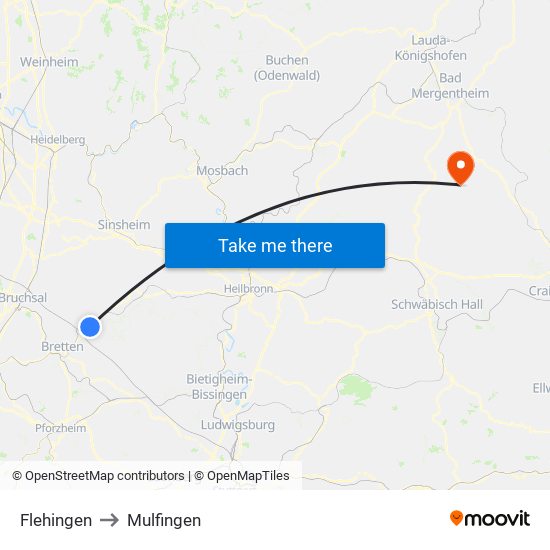 Flehingen to Mulfingen map