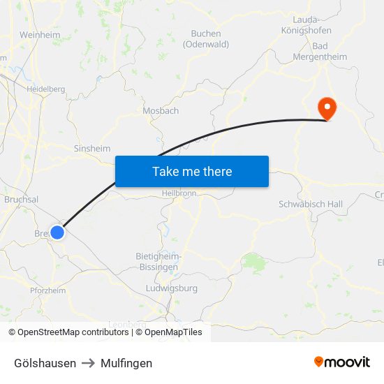 Gölshausen to Mulfingen map