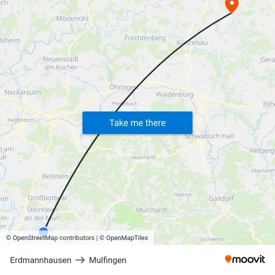 Erdmannhausen to Mulfingen map