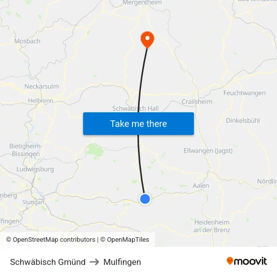 Schwäbisch Gmünd to Mulfingen map
