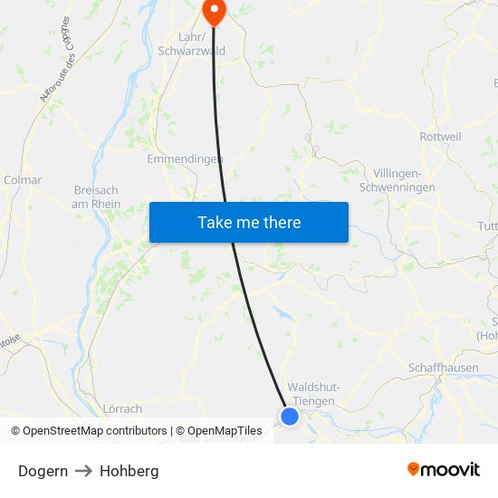 Dogern to Hohberg map