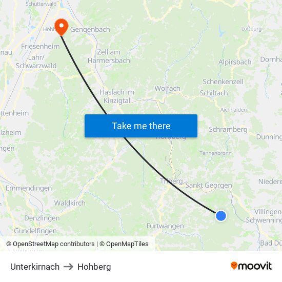 Unterkirnach to Hohberg map