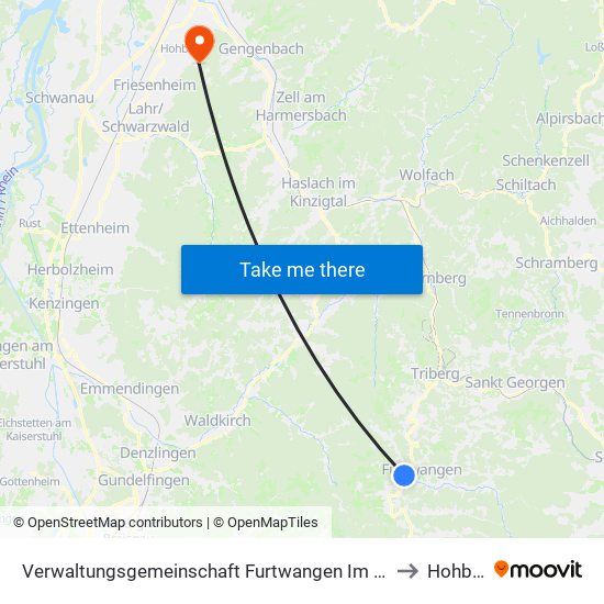 Verwaltungsgemeinschaft Furtwangen Im Schwarzwald to Hohberg map