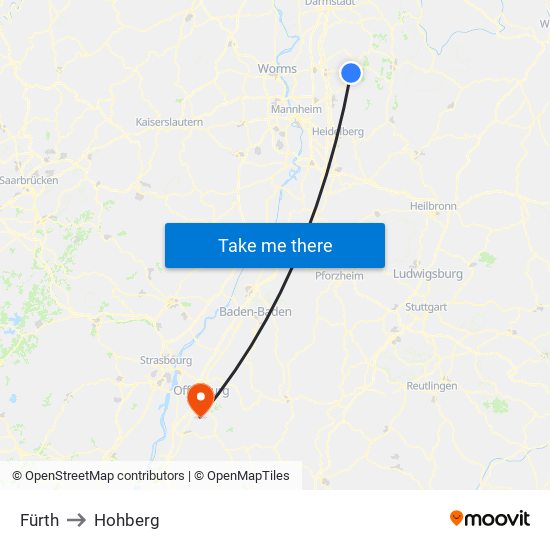 Fürth to Hohberg map