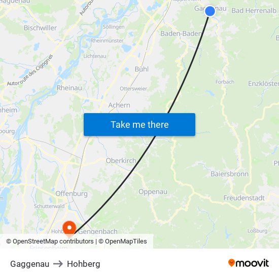 Gaggenau to Hohberg map