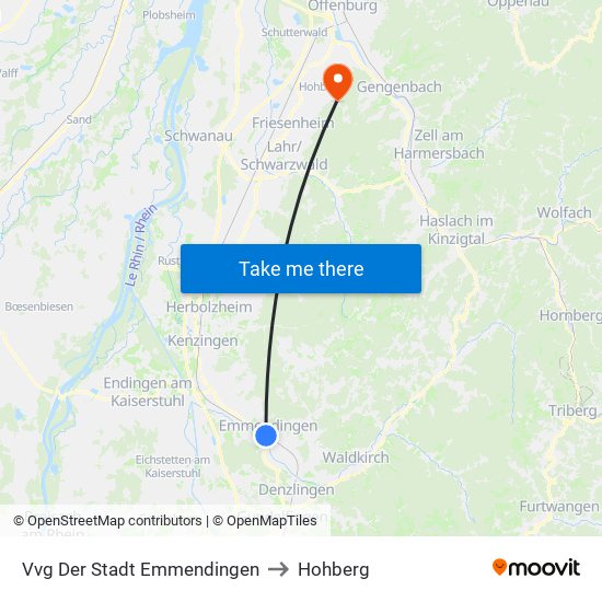 Vvg Der Stadt Emmendingen to Hohberg map