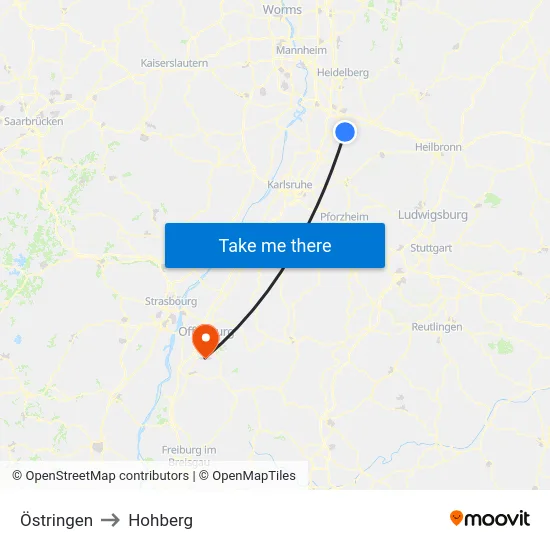 Östringen to Hohberg map