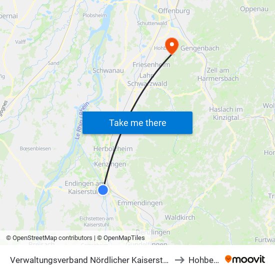 Verwaltungsverband Nördlicher Kaiserstuhl to Hohberg map
