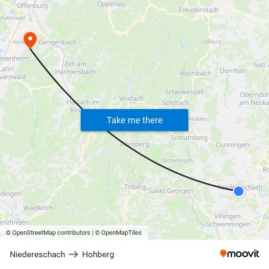 Niedereschach to Hohberg map