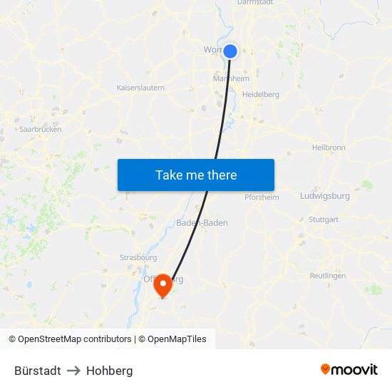 Bürstadt to Hohberg map