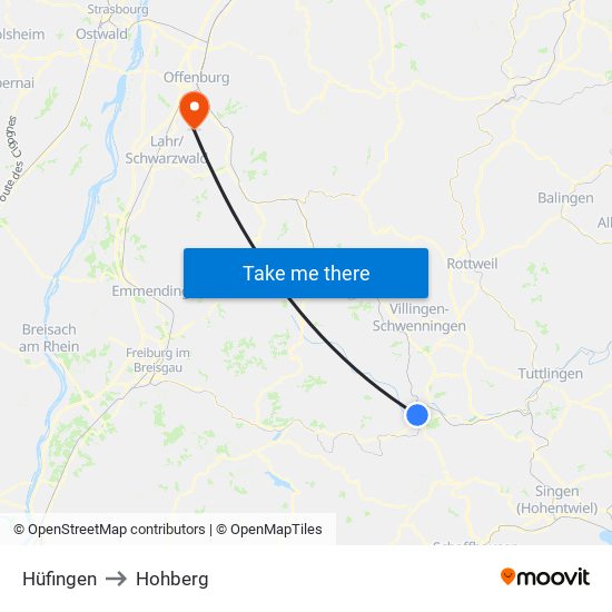 Hüfingen to Hohberg map