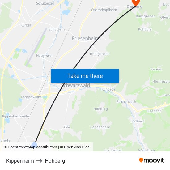 Kippenheim to Hohberg map