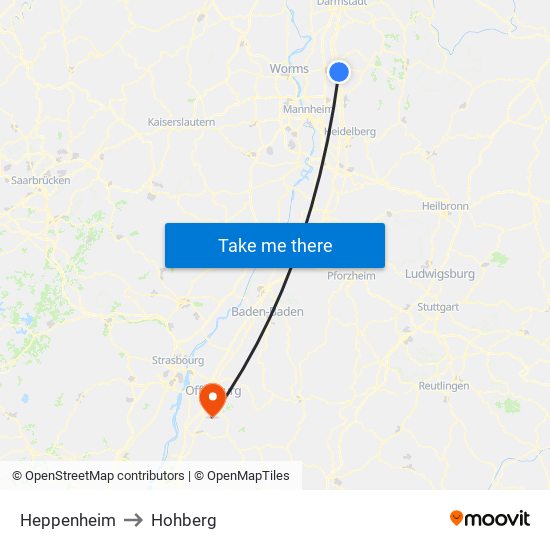 Heppenheim to Hohberg map