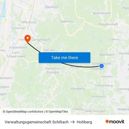 Verwaltungsgemeinschaft Schiltach to Hohberg map