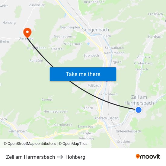 Zell am Harmersbach to Hohberg map